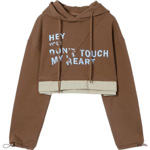 SEENFAAN | SEENFAAN Womens Short Hoodie Sweatshirt Color Block Design Spring Autumn Top Cotton Long Sleeve Straight Fit Casual Streetwear