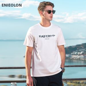 Enjeolon | Cooling Cotton Men T-Shirt 3D Letter Embossed
