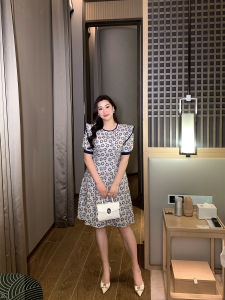 GLEC High-End Cỡ Lớn Nữ Thời Trang Sành Điệu Floral Thiết Kế Vải Voan Đầm Có Viền Ren Đơn Giản Eo Cao Cổ Tròn Khóa Kéo Đóng Cửa Chân Váy Chữ A