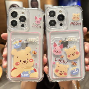 Cute Bear Couple Phone Case Silicone Soft Glue Apple 16pro iPhone 14promax New Model 15 Womens Photo Insertable Protective Cover