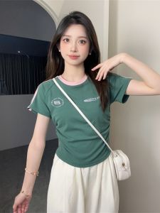 Áo Thun Nữ Tay Ngắn Cổ Tròn Dáng Ôm Vừa Vặn in Chữ Thiết Kế Sáng Tạo Mùa Hè Cotton Pha Trộn Polyester Thường Ngày