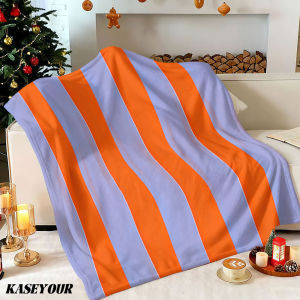 Beast Kingdom | Lavender Tangerine Lines Winter Summer Flannel Blanket Throw Fleece Soft Fuzzy Plush Cozy Fleece Blankets for Sofa Ideal Gifts