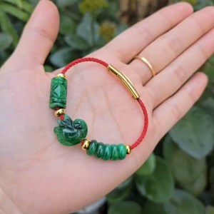 Q2421 Vòng lu thống ngũ điếu hồ ly Cẩm Thạch Sơn Thủy dây cáp khóa bấm không kén mệnh - Phong Thuỷ TUDO P