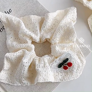 Dây buộc tóc nữ scrunchies Eleanor Accessories thêu hình quả cherry cột tóc phụ kiện tóc 10288