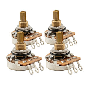 Musiclily Pro HD A500K/B500K Full Brass Inch Size Fine 24-Spline Split Shaft Pots Audio/Linear Taper Potentiometers for Electric Guitar Bass (Set of 4)