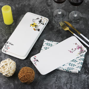 Long Rectangle Ceramic Plate Chinese Style Dinnerware for Hotel Restaurant Table Setting Sushi Seafood Dessert Small Snack