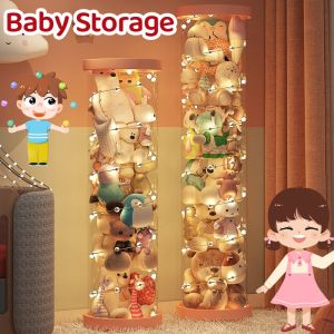 Transparent Doll Storage Bucket Cylindrical Stuff Plush Doll Organizer Toy Box Rotatable PVC Tube