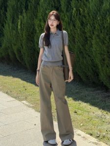Quần Jeans Ống Rộng Ống Thẳng Cạp Cao Màu Khaki Quần Công Sở Thường Ngày Cho Nữ Cao 180 Cm Quần Dài Thường Ngày