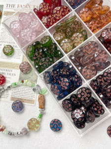 ลูกปัดแก้วคริสตัลสไตล์วินเทจวาดด้วยมือ ลูกปัดกลม DIY เครื่องประดับสร้อยข้อมือ สร้อยคอ ลูกปัดเชือกผูก เครื่องประดับแฟชั่น