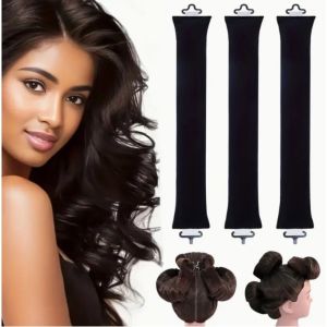 3 pcs Easy Sleep-In Heatless Curler Set with Flexi Rods - No Heat Damage Soft Waves for All Hair Types Overnight Lazy Curling Tools Reusable & Travel-Friendly