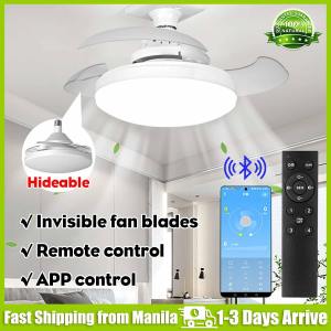 Smart Ceiling Fan Light Inverter with App Control Ceiling Fans for Living room Bedroom Dining Invisible Blades Ceiling Lights Modern Design with Fan E27 Universal Lamp Head Socket Fan Silent Electric Fan