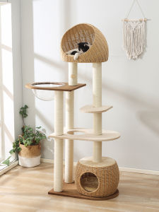 JIACHONG | Large Fatty Solid Wood Cat Tree Easy to Clean 4 Level Sisal Woven
