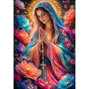500/1000/1200/2000PCS Jigsaw Puzzle Blessed Mother Mary Religious Scene With Colorful Flowers For Adults Perfect For Evening