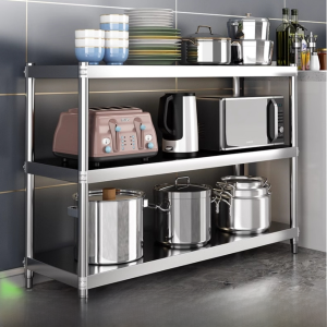 Stainless Steel Kitchen Storage Rack Thickened Three Layers Floor-Mounted Microwave Oven Rack Restaurant Hotel Storage Frame