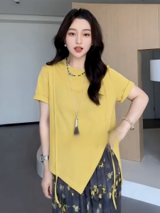 plus Size round Neck Short Sleeve Womens T-shirts Flowing Sleeve Design Loose Fit Comfortably Casual Korean Style Tops