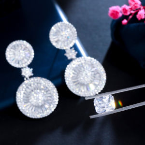 SEQUITO ต่างหูอารมณ์สีเงิน AAA เพชรสังเคราะห์ รูปหยดน้ำยาว สุภาพสตรี SE854