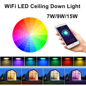 Angelila Tuya WiFi Smart LED Downlight 7W 9W 15W Dimming Spotlights RGB+CW+WW Multi Color Round LED Ceiling Lamp Voice Control Work with Alexa Home