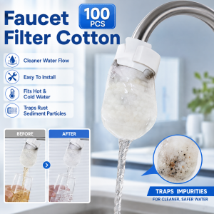 100/50PCS Universal Faucet Filter Cotton Water Filter For Kitchen Sink Tap Cleaner Water Flow Faucet Purifier Accessories Remove Rust Sediment Dirt And Tiny Particles Easy Installation Secure Velcro Strap Fixing Replacement Filter