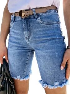 ลำลอง ขอบรุ่ย ขอบ เดนิม กางเกงยีนส์ ความยาวปานกลาง ลำลอง กางเกงขายาว สตรีทสไตล์ สลิมฟิต ฤดูร้อน ฤดูกาลธรรมชาติ เอว กางเกงยีนส์ สําหรับผู้หญิง