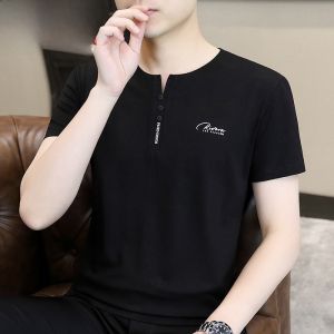 HENGYUANXIANG | Casual Loose Comfortable Mens Short Sleeve T-Shirt Henry Collar Summer New Style Youth Fashion Anti-Wrinkle Retention Thin Model