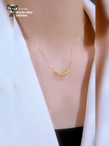 18K Gold Lucky Transfer Beads Necklace Elegant Pendant Simple Clavicle Chain for Women Great Gifts