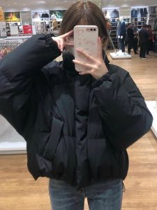 Black Down Feather Cotton-Padded Clothes Female Winter Small Student Short down Coat Stylish Loose Thick Cotton Coat Outwear