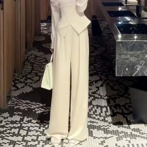 Slimming High Waist Straight Leg Pants Womens Casual Trousers Pure Color Loose Fit Fashionable Comfortable plus Size