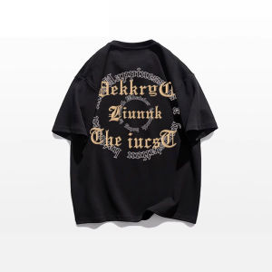 เสื้อยืดคู่รักแขนสั้นพิมพ์ลายตัวอักษรสไตล์อเมริกัน ผ้าฝ้ายแท้ 240 กรัม ทรงหลวม ลำลอง สำหรับฤดูร้อน