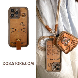 Cute KT Cat iPhone Case Apple 16 15 pro Max 13 pro 14 Crossbody Phone Holder Womens Style Silicone Protective Cover Anti-Fall