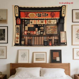 VIKAMA Retro Nhật Bản Ramen Shop Tấm Thảm Hoạt Hình Treo Tường Cho Đồ Ăn Đường Phố Izakaya Hợp Thời Trang Thẩm Mỹ Trang Trí Nhà Polyester