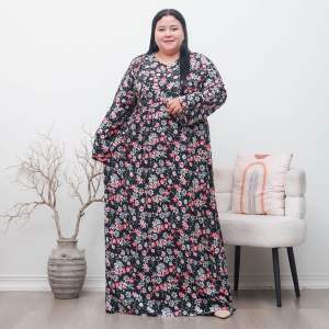 Gamis rayon jumbo LD 130 muat bb 100kg Gamis kasual bahan katun rayon premium motif bunga kekinian