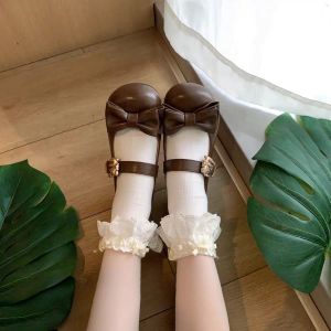 Sweet Cute Lace Edged Butterfly Knot Lolita Socks New 2025 Regular Thickness Girls Stockings with Crotch Four Seasons Universal
