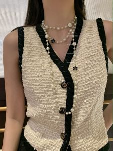 Elegant Long Tea Rose Glaze Imitation Pearl Necklace Layering Self-Preservation Style Womens Fashion Jewelry Alloy Material