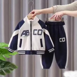 BibiCola | Baby Boys 2Pcs Color Block Tracksuit Letter Print Zip Up Baseball Jacket Elastic Cuff Jogger Pants Kids Spring Sport Outfit Set