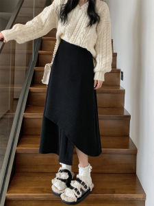 Váy Dài Chữ a Màu Đen Cạp Cao Cho Nữ Mùa Thu Cỡ Lớn Dáng Quả Lê Váy Midi Bằng Len Xếp Ly Kiểu Dáng Công Sở Phong Cách Hàn Quốc
