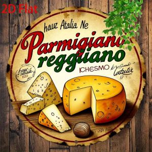 CIFbuy | Vintage Parmigiano Reggiano Cheese Italian Text Tin Sign - 2D Flat Metal Plaque 20.32x20.32 cm Rustic Iron Wall Decor for Kitch