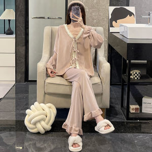 Nữ Nhung San Hô Dày Dặn Ấm Áp Váy Ngủ Phong Cách Công Chúa Màu Hồng Quần Áo Gia Đình Đảo Nhung Nhà Lễ Phục Gợi Cảm Ren Viền Cao Cấp Cảm Giác