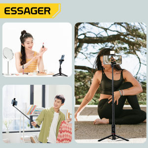 Essager portable telescopic selfie stick with fill light wireless bluetooth smart phone tripod for iPhone mobile Samsung Xiaomi