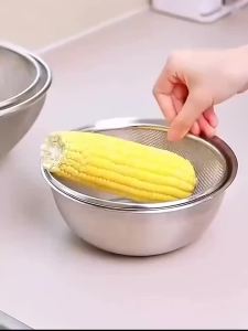 Stainless Steel Drain Basket For Washing Vegetables Fruit Rice Household Multi Use Mesh Sieve Kitchen Draining Basket Easy Clean