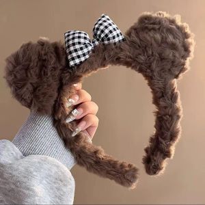 Cute Bear Ear Hairband with Butterfly Knot Plush Hairband Womens Hair Accessories Lace Hairband Childrens Hair Clip Fashionable Hair Accessories