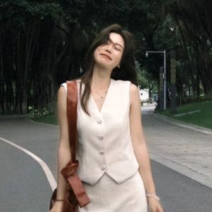 VKSOD | French Vintage Style Womens Vest Top V-neck Mesh High Waist Skirt Two-piece Set Summer 2025 Buttoning Other 100% Material