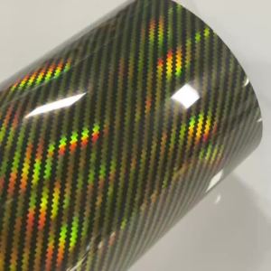 Premium Rainbow Gloss Holographic Gold Carbon Fiber Vinyl Wrap Film Adhesive Decal Sticker Car Wrapping Foil with Air Release