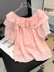 LANQIONG | Sweet and Ethereal Ruffle Off-Shoulder Blouse Pink