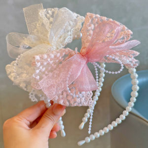 Princess Style Pearl Butterfly Knot Lace Hairband Childrens Headwear Fairy Atmosphere Spring New Arrival Kids Accessories