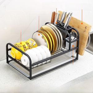 Stainless Steel Kitchen Storage Rack Dish Drainer Utensil Holder Antibacterial Home Use Dishwasher Safe Countertop Organizer