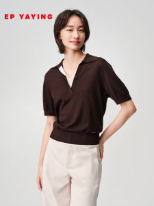 EP YAYING | Quần Áo Len Nữ Elegance V-Neck Tay Ngắn Pha Chất Acetic Acid & Len