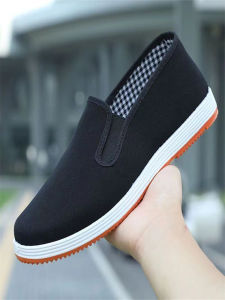 Beijing Style Pure Cotton Soft Bottom Slip-On Shoes Mens Black Cloth Shoes Anti-Slip Wear-Resistant Breathable Casual Shoes