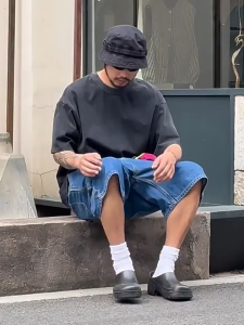 Men’s Denim Shorts: Baggy Cargo Jorts & Washed Capris with Pockets – Embracing Korean Street Style