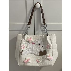 Autumn Winter Large Capacity Plush Sheep Tote Bag Soft Millennial Girl Single Shoulder Bag Korean Style Printed Casual Handbag