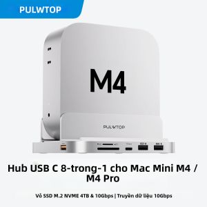 Vỏ Ổ Cứng PULWTOP Mac Mini M4 Pro Dock 4TB M.2 SSD Cổng USB-A/C 3.2 10Gbps USB-A 2.0 Đầu Đọc Thẻ Âm Thanh SD/TF - Không Bao Gồm SSD